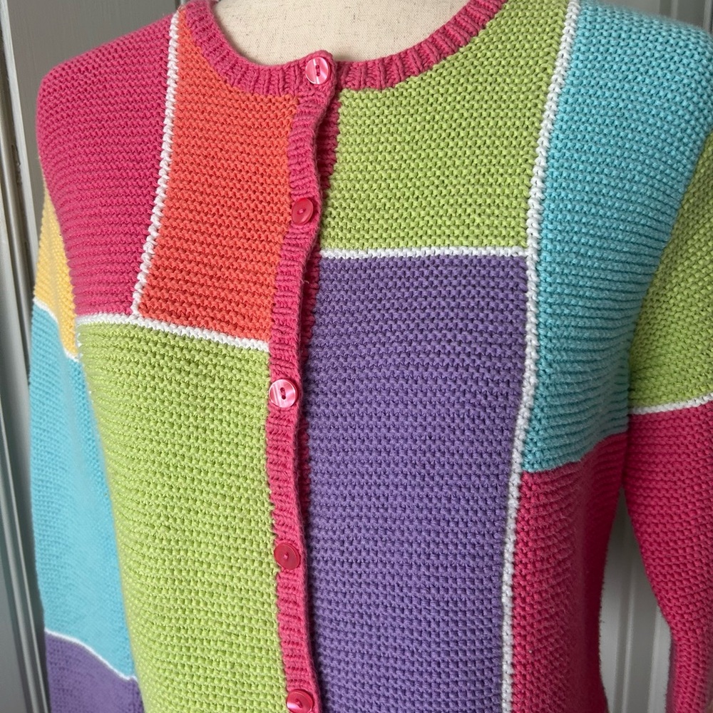 Talbots Women’s Medium Hand Knit Patchwork Cotton… - image 1